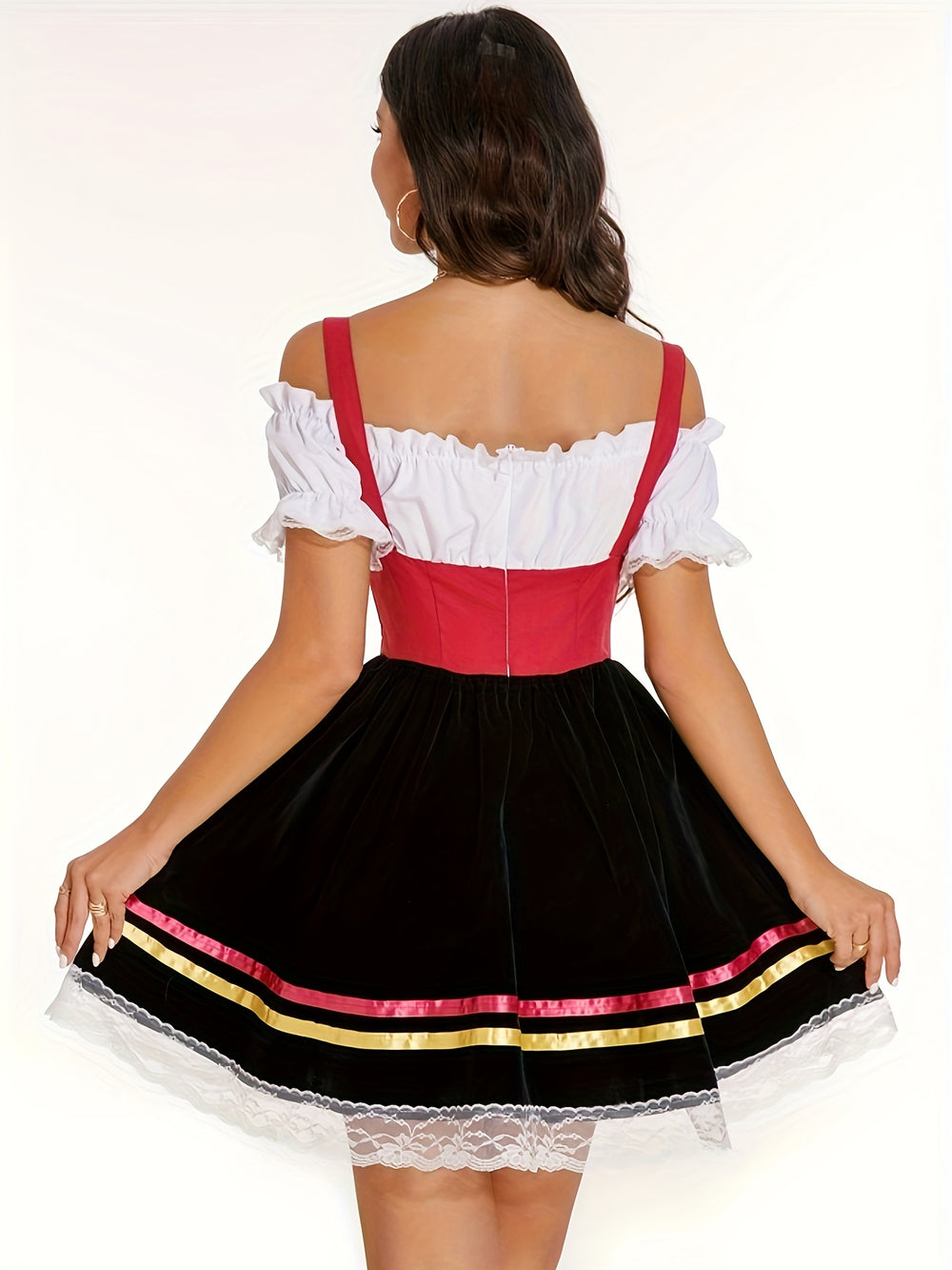 Blütenkranz | Damen-Dirndlkleid – Schulterfrei mit Spitze und Puffärmeln