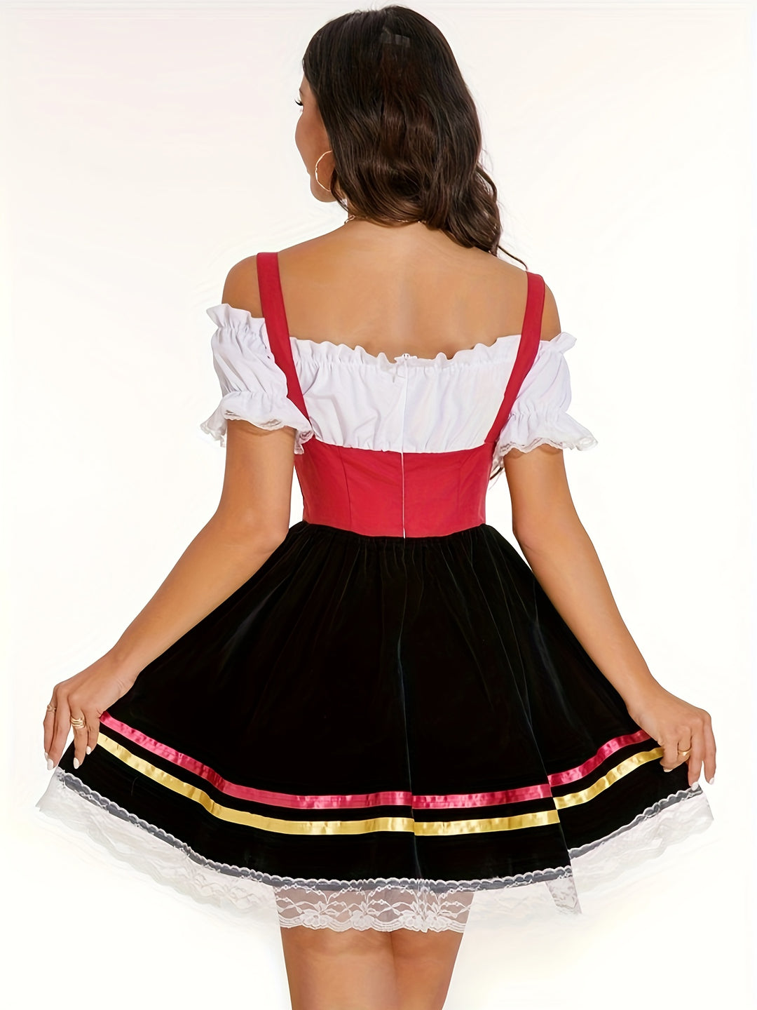 Blütenkranz | Damen-Dirndlkleid – Schulterfrei mit Spitze und Puffärmeln