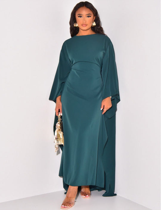 Amelie | Damen Satin Langarmkleid | Maxi4