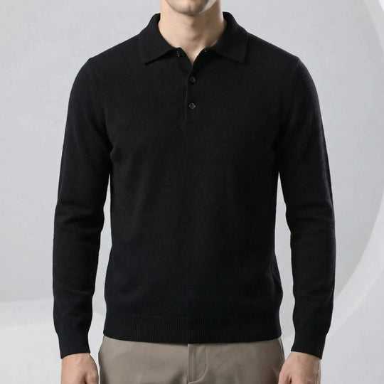 Aurelin - Langarm Polohemd Slim Fit Schwarz Decorique.de