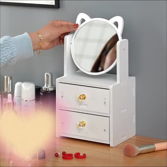 MeowGlow | Katzenohr Make-up-Spiegel mit Stauraum