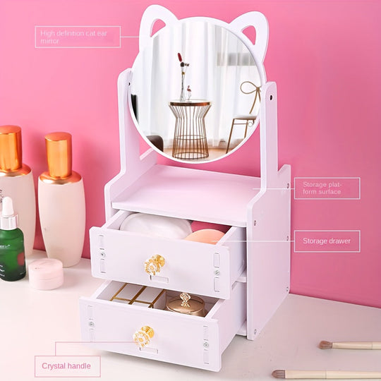 MeowGlow | Katzenohr Make-up-Spiegel mit Stauraum