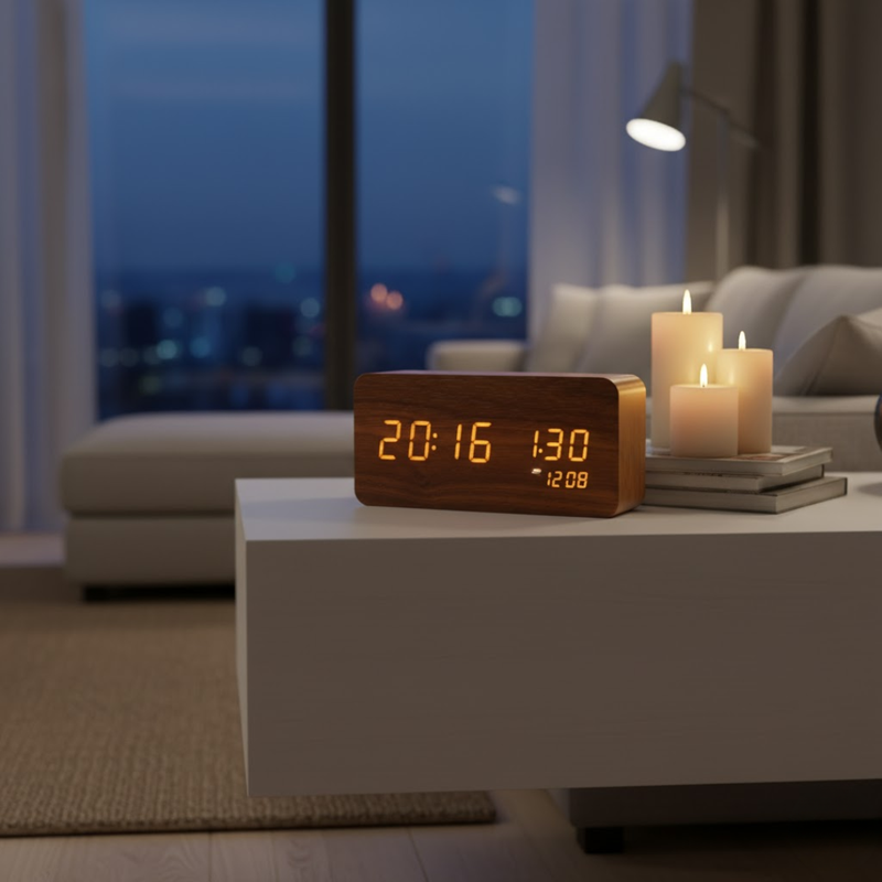 TimeWood | Digitale Holzuhr mit LED-Anzeige, Lautlos-Funktion & modernem Design