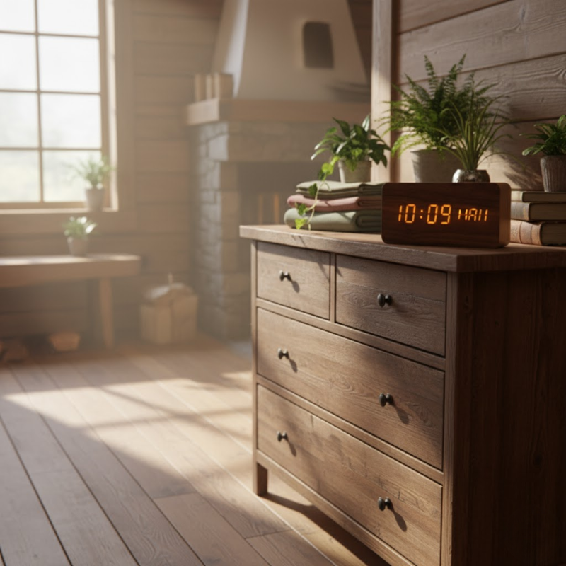 TimeWood | Digitale Holzuhr mit LED-Anzeige, Lautlos-Funktion & modernem Design