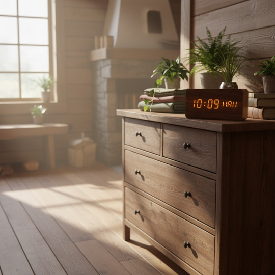 TimeWood | Digitale Holzuhr mit LED-Anzeige, Lautlos-Funktion & modernem Design