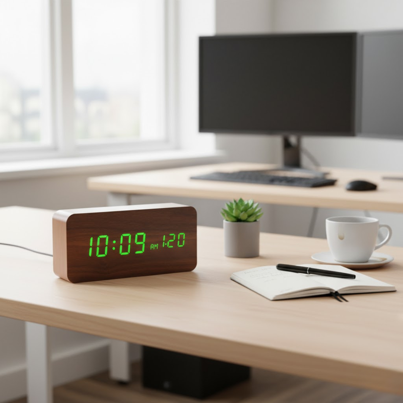 TimeWood | Digitale Holzuhr mit LED-Anzeige, Lautlos-Funktion & modernem Design