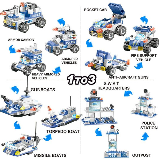 BlockForce | 8-in-1 Polizei LKW – SWAT Bauklötze für Kinder