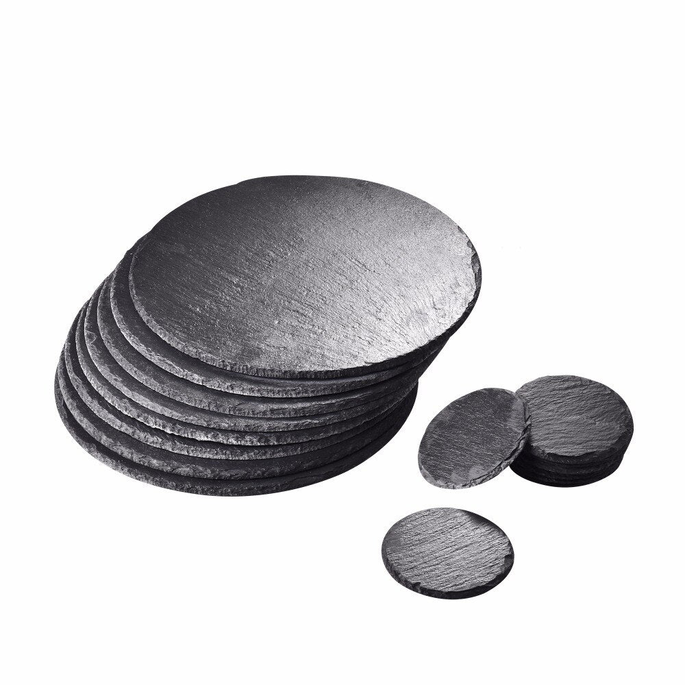 SlateSet | 16 Stück Runde Naturschiefer-Untersetzer und Platzsets