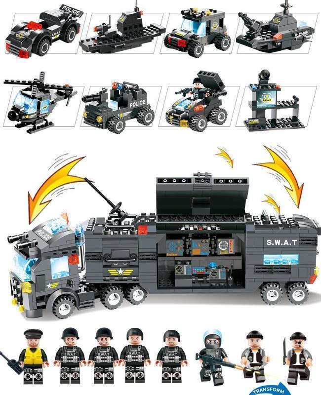 BlockForce | 8-in-1 Polizei LKW – SWAT Bauklötze für Kinder