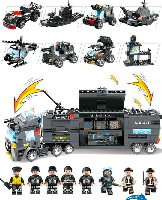 BlockForce | 8-in-1 Polizei LKW – SWAT Bauklötze für Kinder