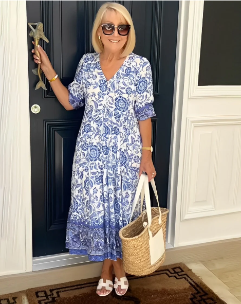 Hannah | Bohème Kleid mit V-Ausschnitt undBlumendruck1