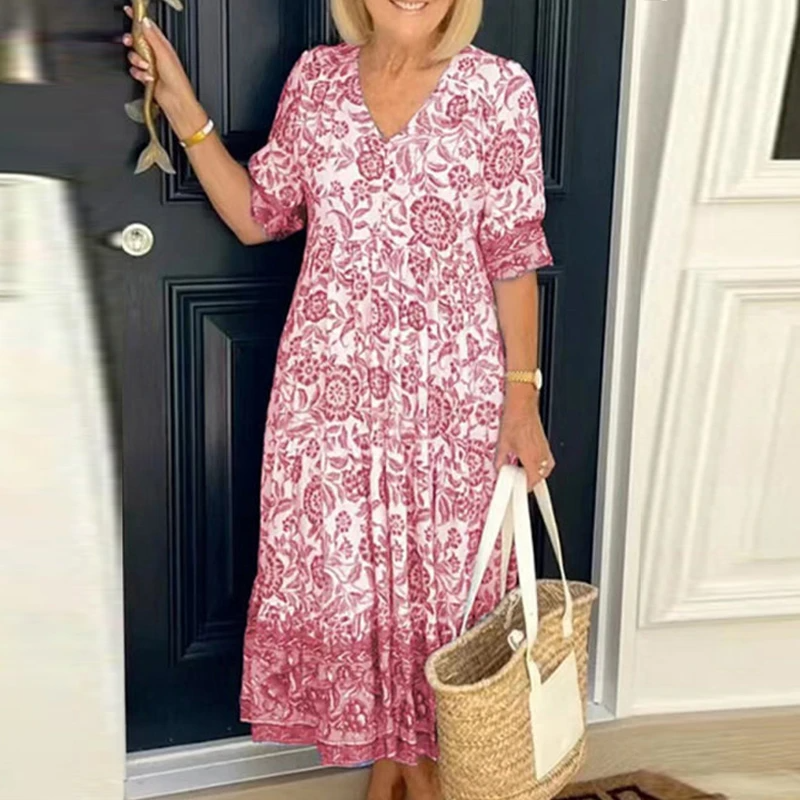 Hannah | Bohème Kleid mit V-Ausschnitt und Blumendruck6