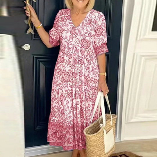 Hannah | Bohème Kleid mit V-Ausschnitt und Blumendruck6