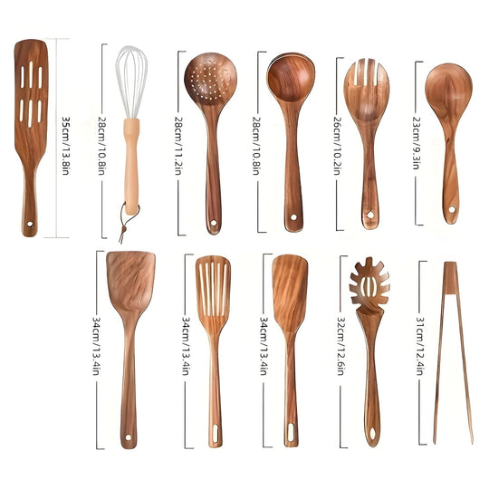 EcoWood | 11-teiliges Holzutensilien-Set – Sicher für Antihaftbeschichtungen