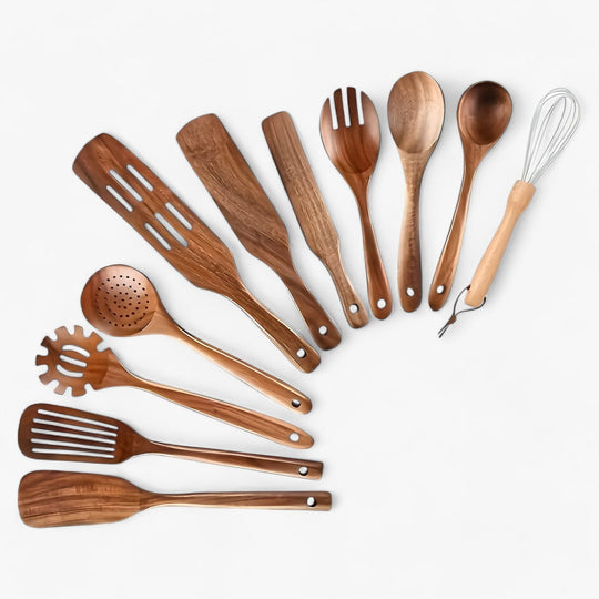 EcoWood | 11-teiliges Holzutensilien-Set – Sicher für Antihaftbeschichtungen