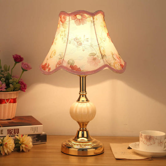 LumiFleur | Nordische Vintage Blumen Glas Stoff 1-Licht Tischlampe