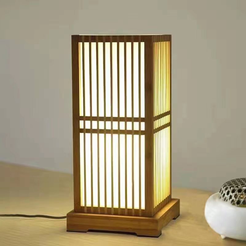 ShizuGlow | Japanische Minimalistische Holzkubus 1-Licht Tischlampe