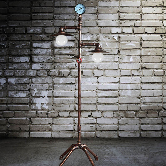 CopperBeam | Industrielle Steampunk Kupfer Wasserpfeife 2-Licht Stehlampe