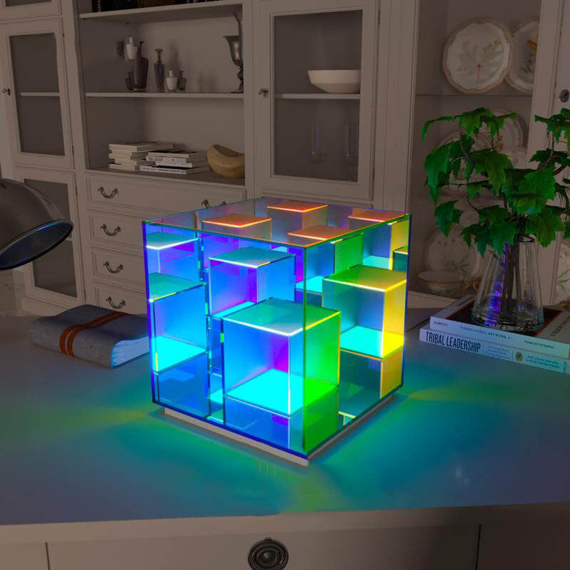 PixelGlow | Moderne Acryl RGB Linie Rubik's Cube LED Tischlampe