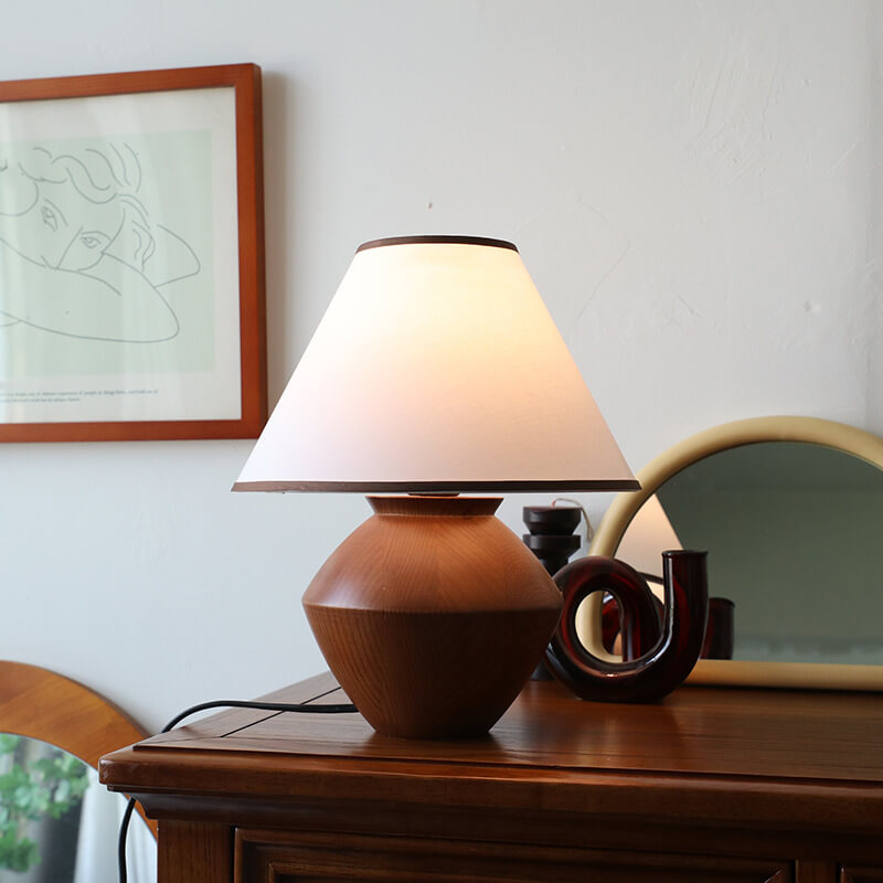 YugenLite | Japanische Wabi-Sabi Vintage Massivholz Stoff 1-Licht Tischlampe