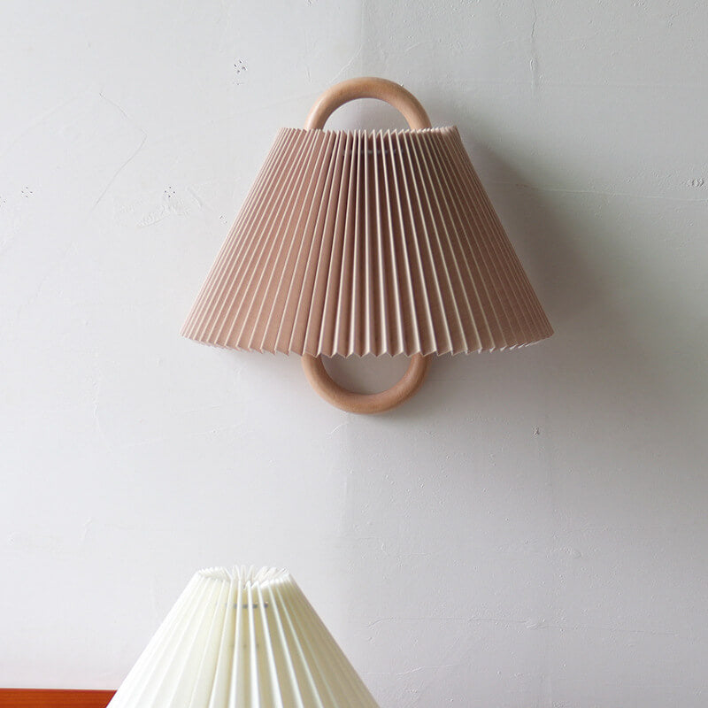 WoodCove | Halbkreis Wandleuchte aus Massivholz & Stoff