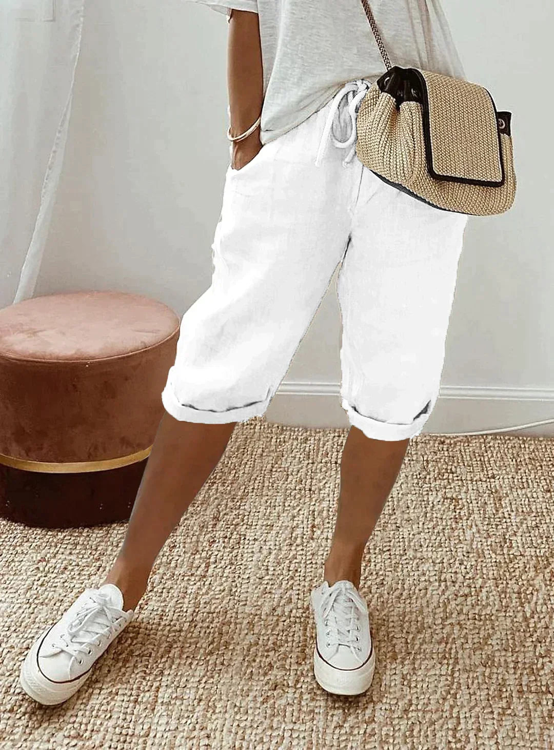 Variant image for Sofia - Weiße Stoffhose Damen, Atmungsaktive Leinenhose für Sommer Eleganz-22