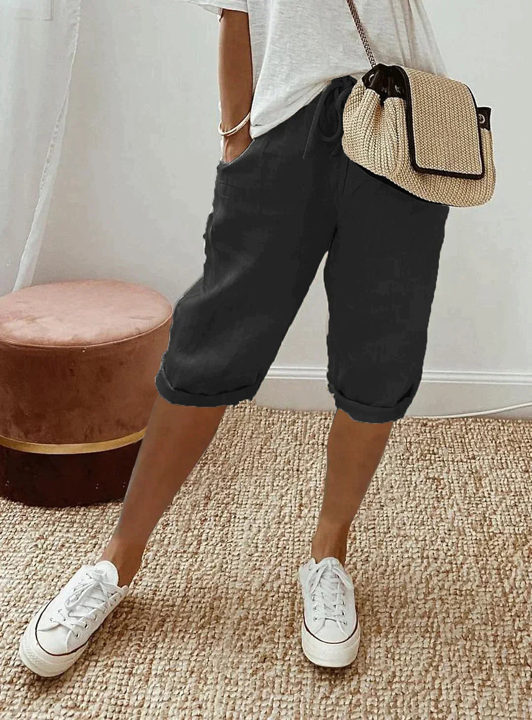 Variant image for Sofia - Weiße Stoffhose Damen, Atmungsaktive Leinenhose für Sommer Eleganz-8