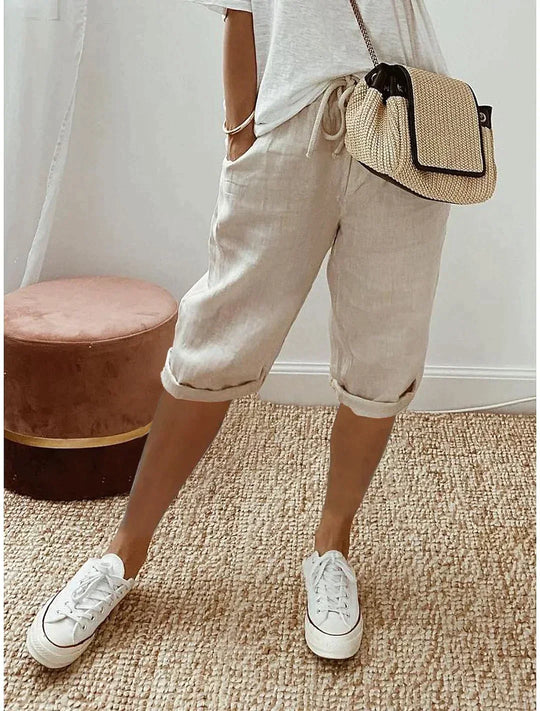 Variant image for Sofia - Weiße Stoffhose Damen, Atmungsaktive Leinenhose für Sommer Eleganz-1