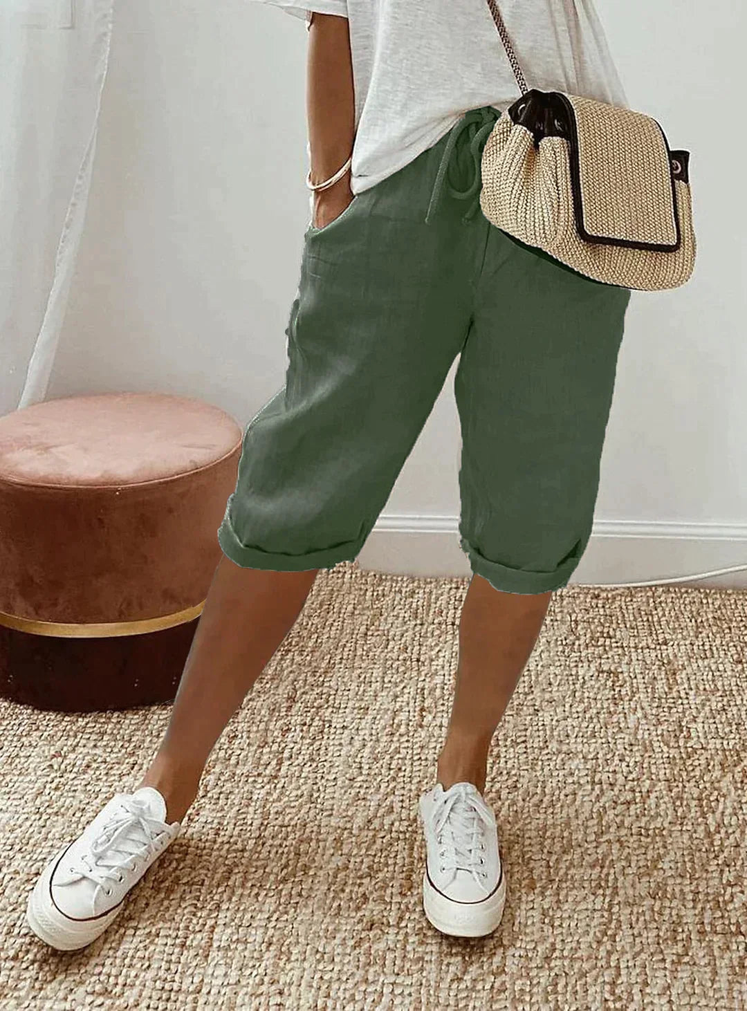 Variant image for Sofia - Weiße Stoffhose Damen, Atmungsaktive Leinenhose für Sommer Eleganz-15