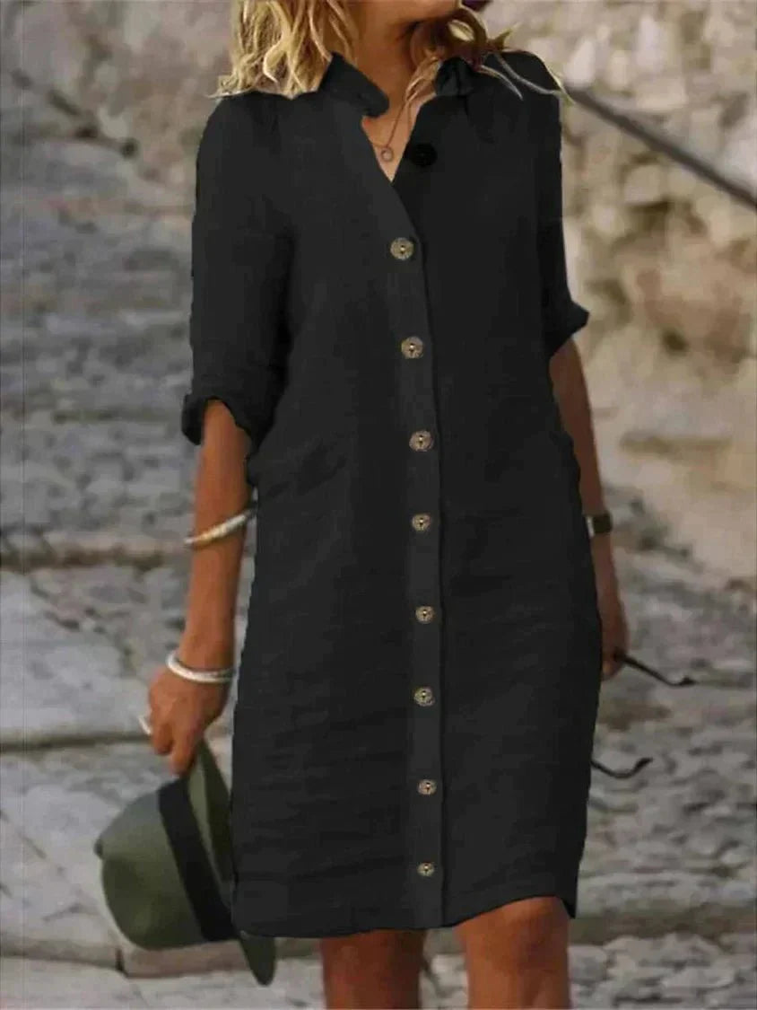 Sarah | Damen Langarm Hemdblusenkleid | Midi3