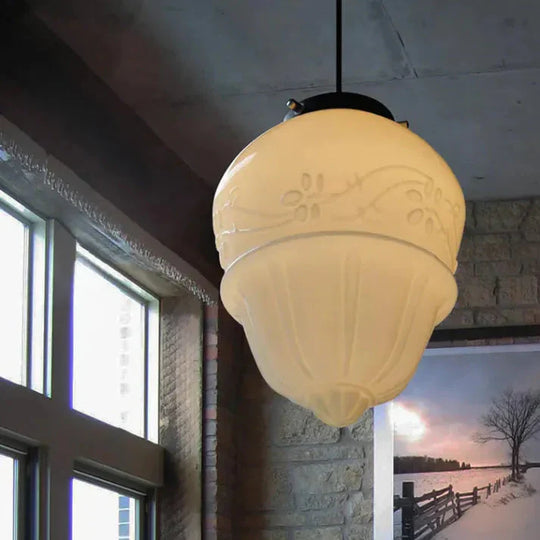 GlowCera | Vintage Weiß Milchglas Geometrische Jar Pendelleuchte