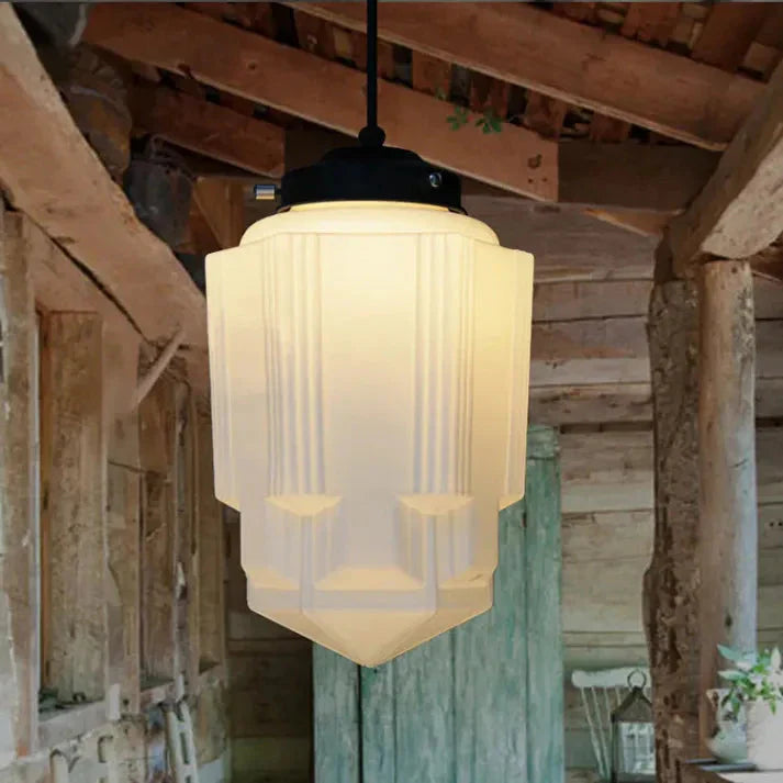 GlowCera | Vintage Weiß Milchglas Geometrische Jar Pendelleuchte