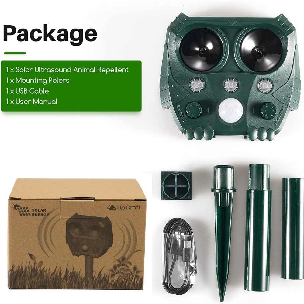 UltraSonic | Repellent Ultraschall und Lärm Sonar Abschreckung für Katze, Fuchs, Ratte, Eichhörnchen und Hund