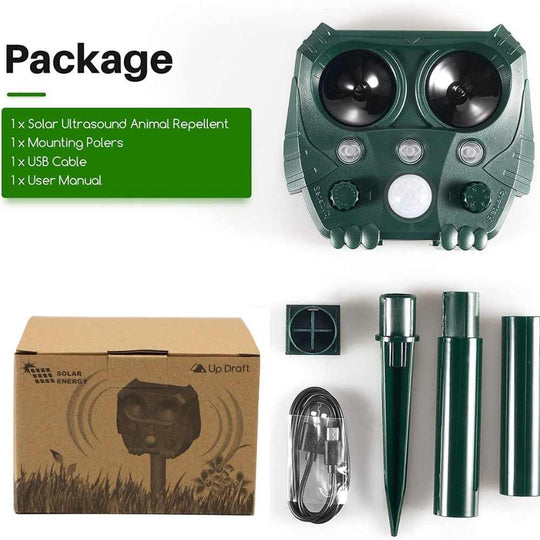 UltraSonic | Repellent Ultraschall und Lärm Sonar Abschreckung für Katze, Fuchs, Ratte, Eichhörnchen und Hund
