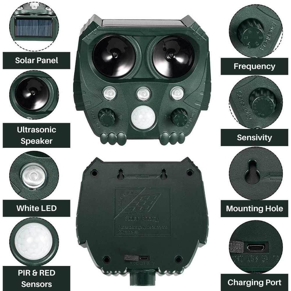 UltraSonic | Repellent Ultraschall und Lärm Sonar Abschreckung für Katze, Fuchs, Ratte, Eichhörnchen und Hund