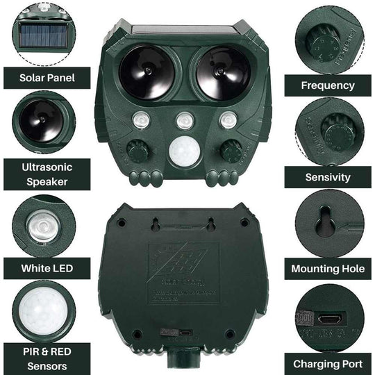 UltraSonic | Repellent Ultraschall und Lärm Sonar Abschreckung für Katze, Fuchs, Ratte, Eichhörnchen und Hund