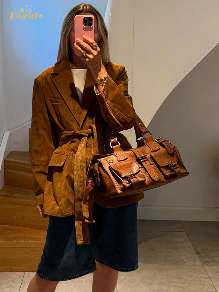 Larisse | Damen Wildleder Gürtelmantel – Elegant & Vielseitig