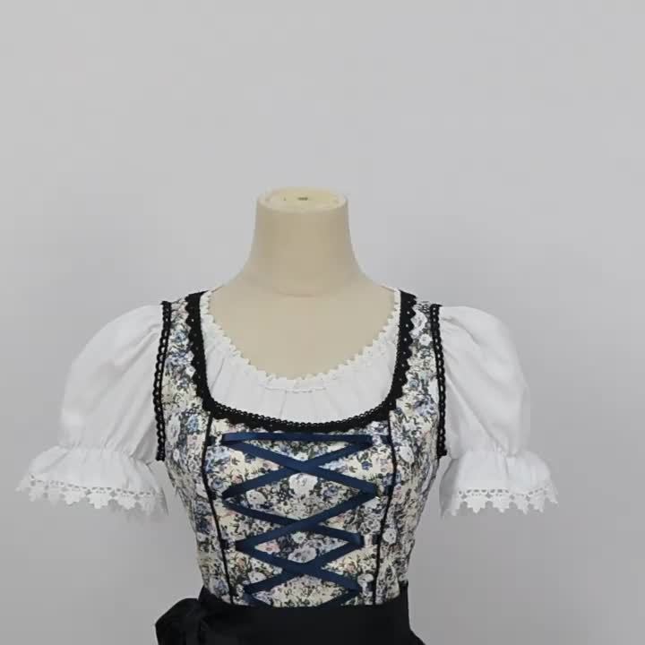 Rosenkorsett | Damen-Dirndlkleid – Florale Festtracht mit Puffärmeln und Spitzendetails