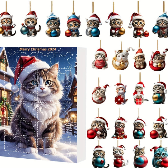 PawLendar | Adventskalender – 24 Acryl Katzenanhänger für Weihnachten