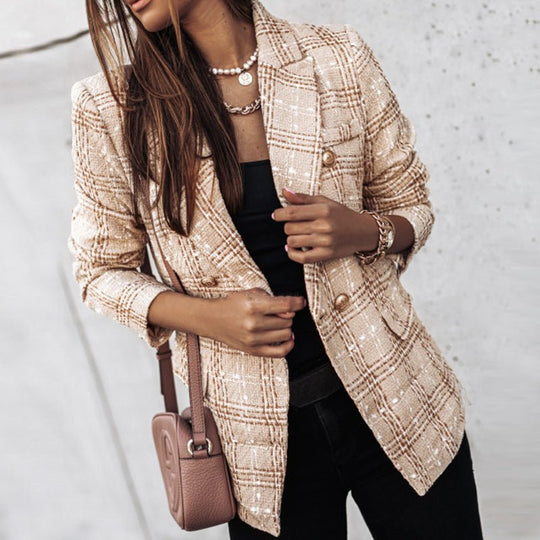 Adelina | Moderner Karo-Blazer | Damen Khaki Decorique.de