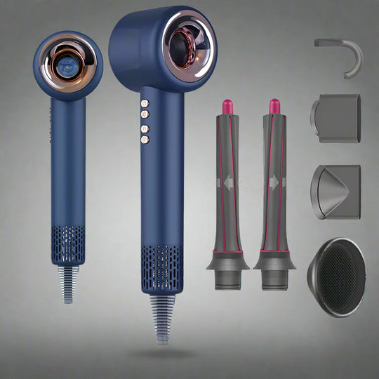 AirLume | Super-Haartrockner – 220V lüfterloser Haartrockner mit Ionen-Technologie 3,0M Blau 6 Teile Decorique.de