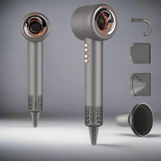 AirLume | Super-Haartrockner – 220V lüfterloser Haartrockner mit Ionen-Technologie 3,0M Grau 4 Teile Decorique.de