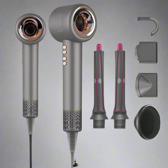 AirLume | Super-Haartrockner – 220V lüfterloser Haartrockner mit Ionen-Technologie 3,0M Grau 6 Teile Decorique.de