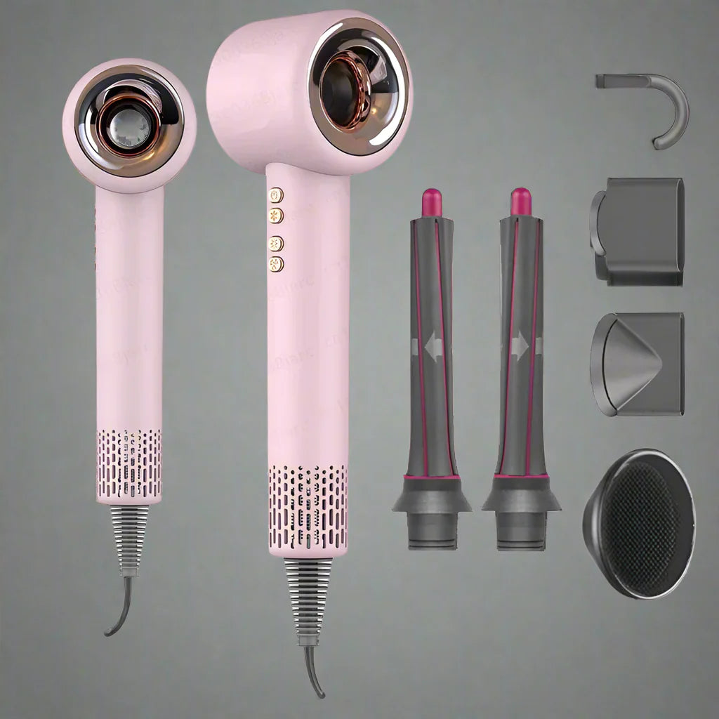 AirLume | Super-Haartrockner – 220V lüfterloser Haartrockner mit Ionen-Technologie 3,0M Rosa 6 Teile Decorique.de
