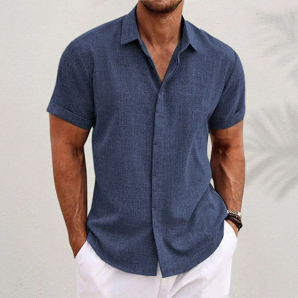 Alessio | Herren Hemd Langarm Klassischer Sommerstil Regular Fit Marineblau Decorique.de
