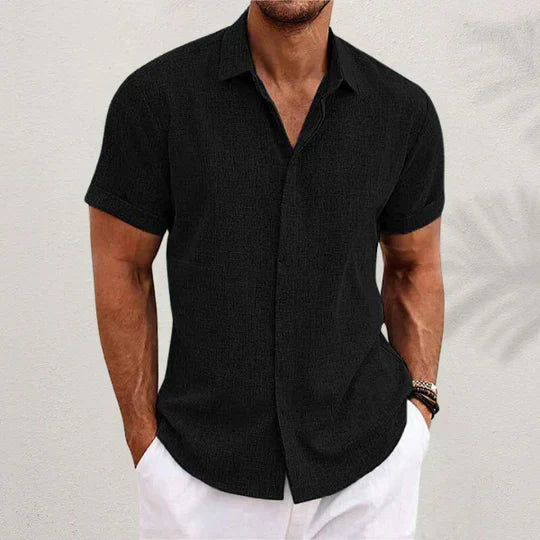 Alessio | Herren Hemd Langarm Klassischer Sommerstil Regular Fit Schwarz Decorique.de