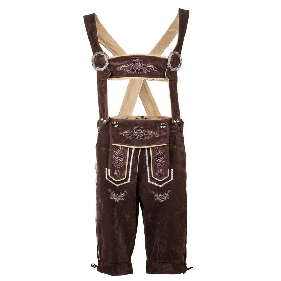 Almmeister | Herren-Lederhosen-Overall mit Hosenträgern für Oktoberfest Braun Decorique.de