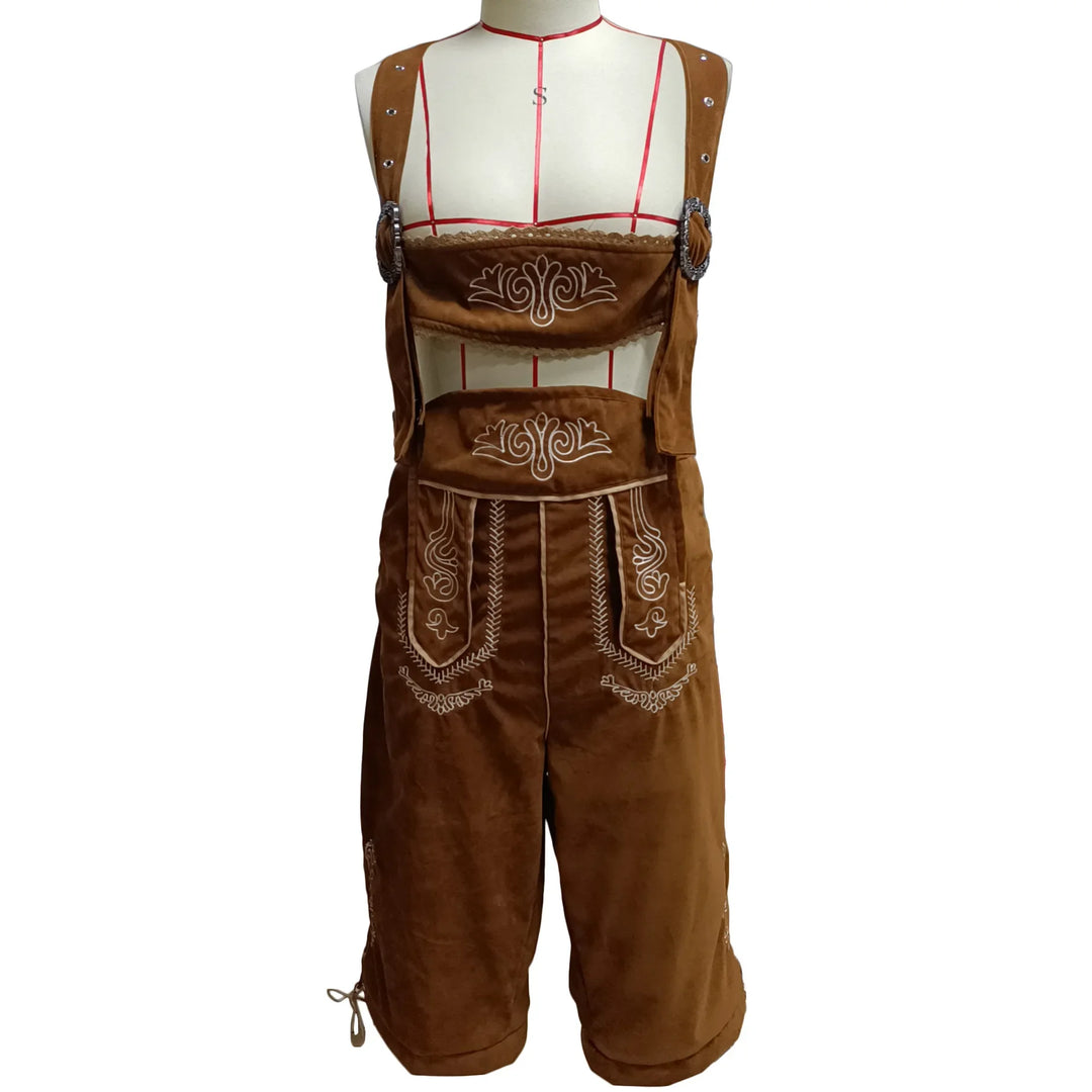Almmeister | Herren-Lederhosen-Overall mit Hosenträgern für Oktoberfest Khaki Decorique.de