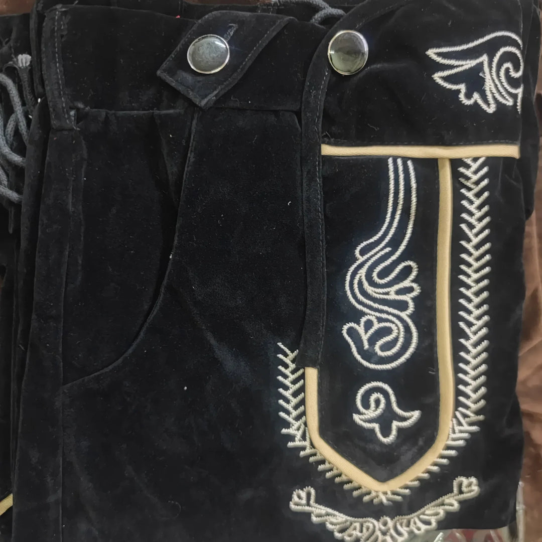 Almmeister | Herren-Lederhosen-Overall mit Hosenträgern für Oktoberfest Schwarz Decorique.de