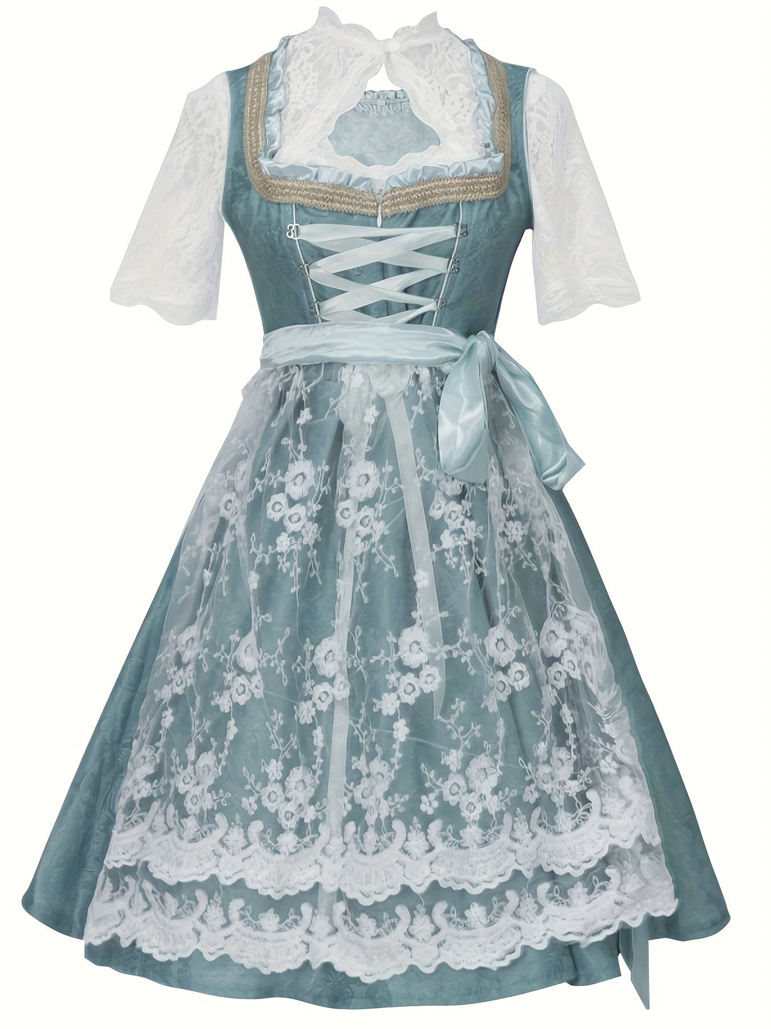 AlpenFreude | Damen-Oktoberfestkostüm – Zweiteiliger Hosenträger-Rock im bayerischen Stil Dunkelzyan Decorique.de